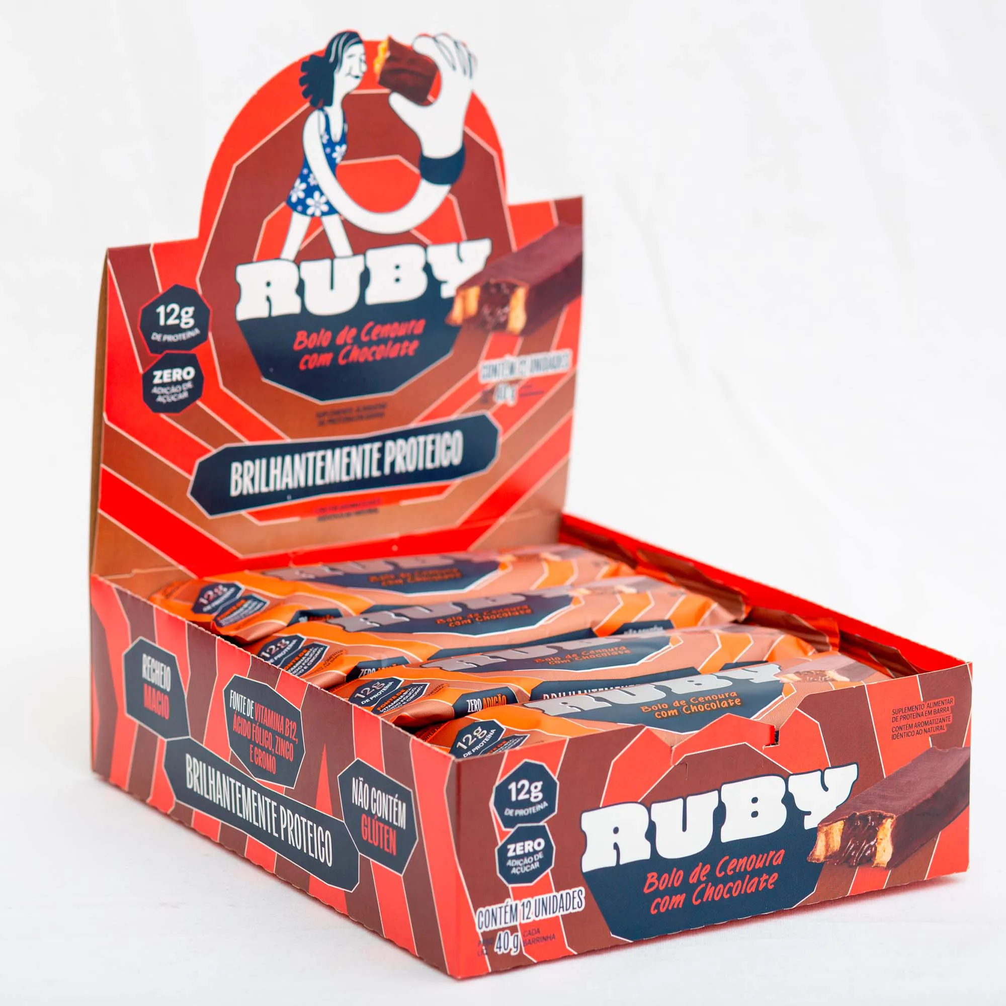 barra de proteína bolo de cenoura com chocolate display com 12u